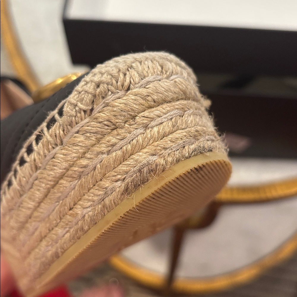 Gucci Black Matelasse Leather GG Marmont Espadrille Ankle-Tie Wedges - Picture 13 of 16